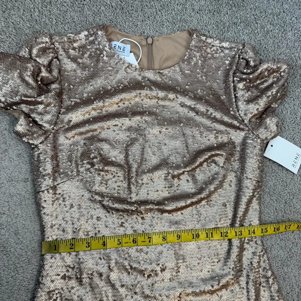 Rene Ruiz Puff Sleeve Sequins Mini Dress Gold‎ 4